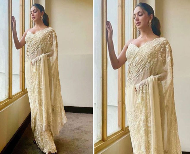 एंब्रॉयडरी साड़ी लुक shershaah actress kiara advani fashion