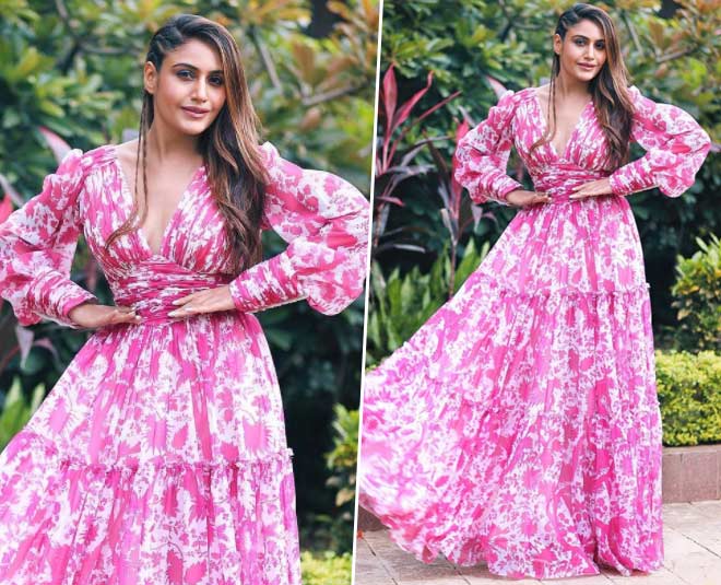 surbhi chandna in pink maxi dress