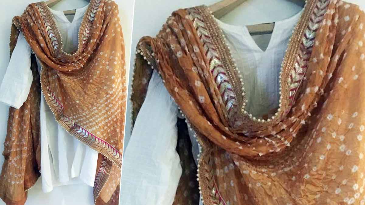 brown dupatta with creamy salwar suit