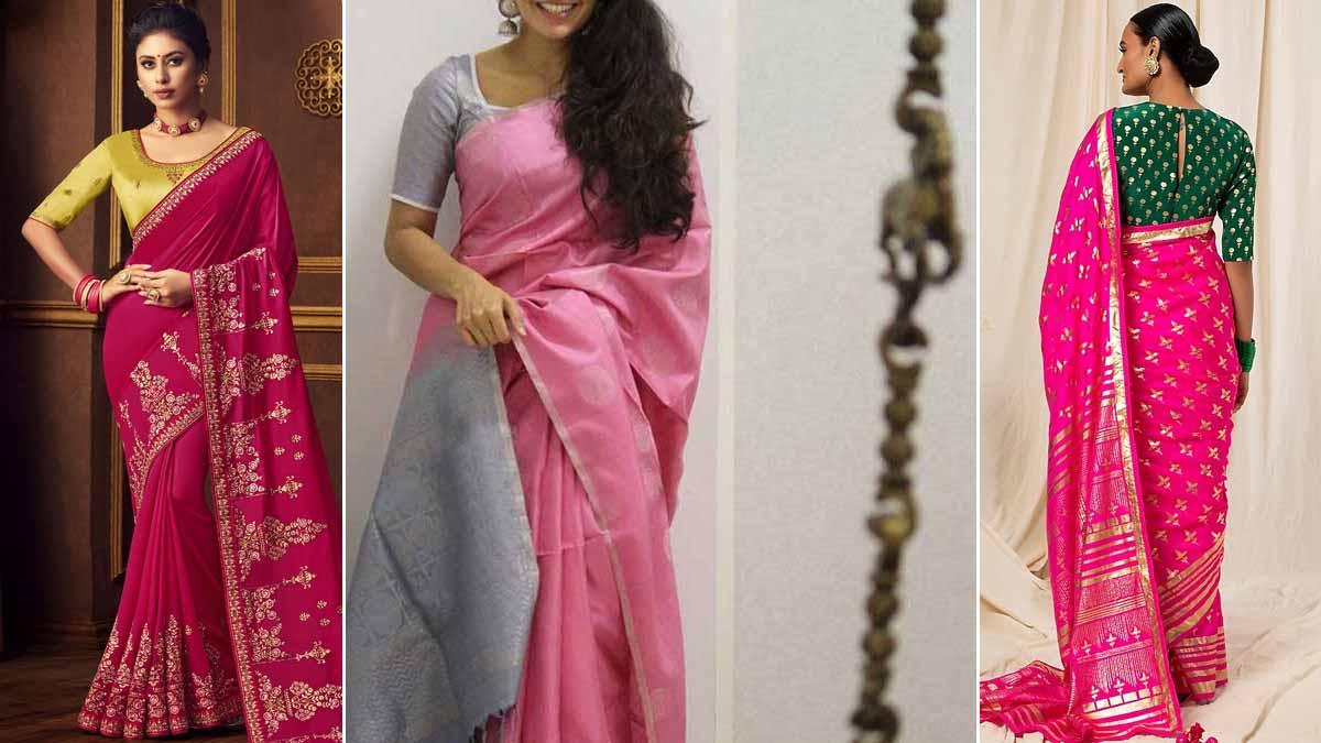 contrast blouse for shade of pink silk saree