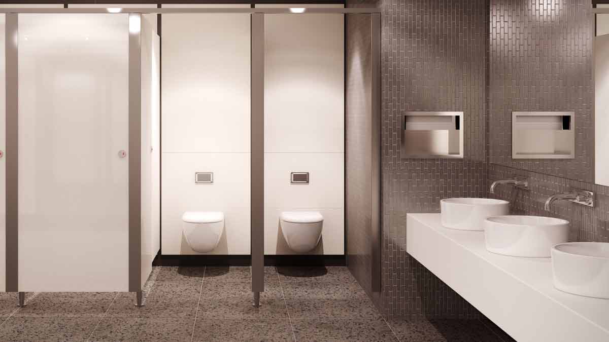 public bathroom door gap