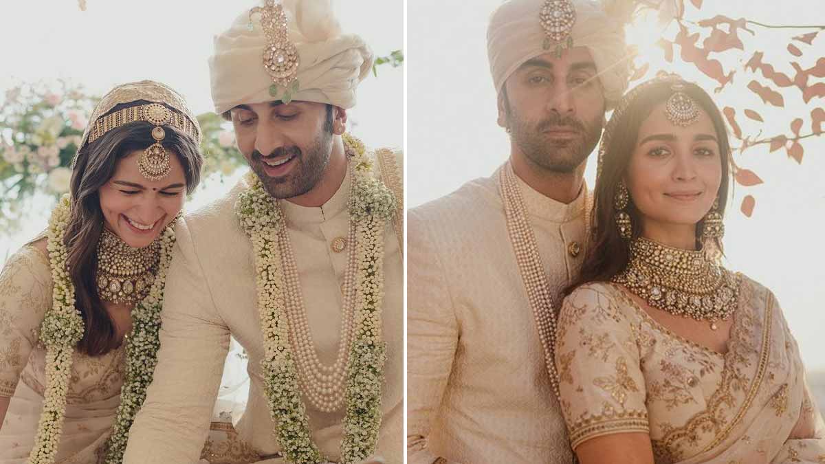 Alia Bhatt & Ranbir Kapoor twin in ivory at their wedding ceremony in  beautiful Sabyasachi outfits