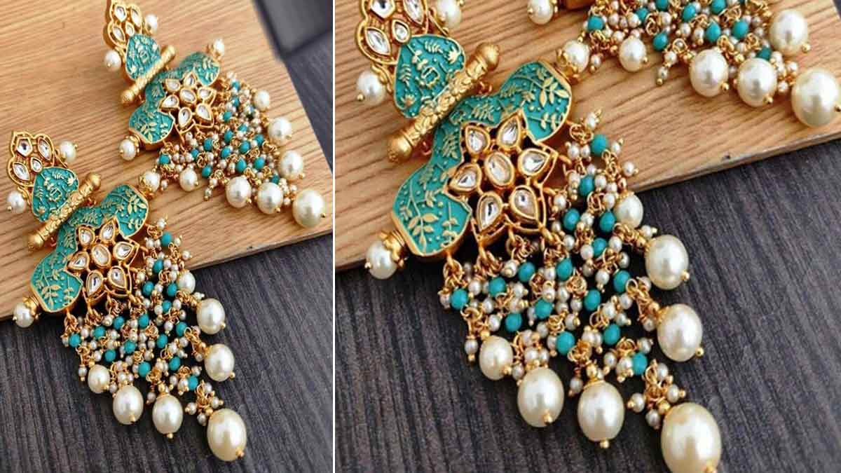 green kundan jhumka design