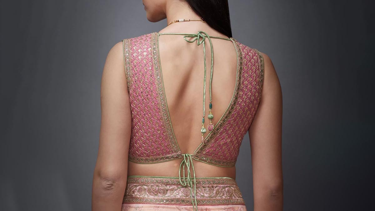 v neck back latkan blouse design