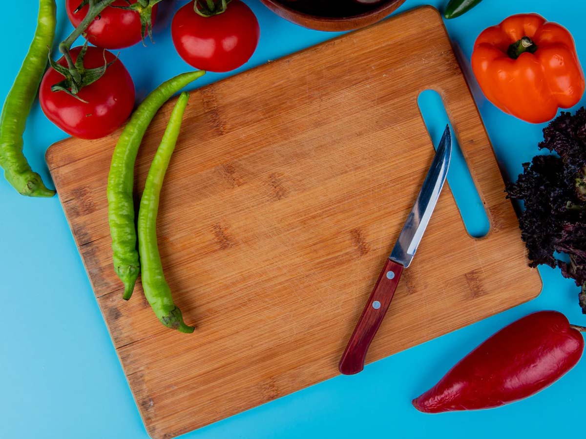 chilli tomato on the cutting table