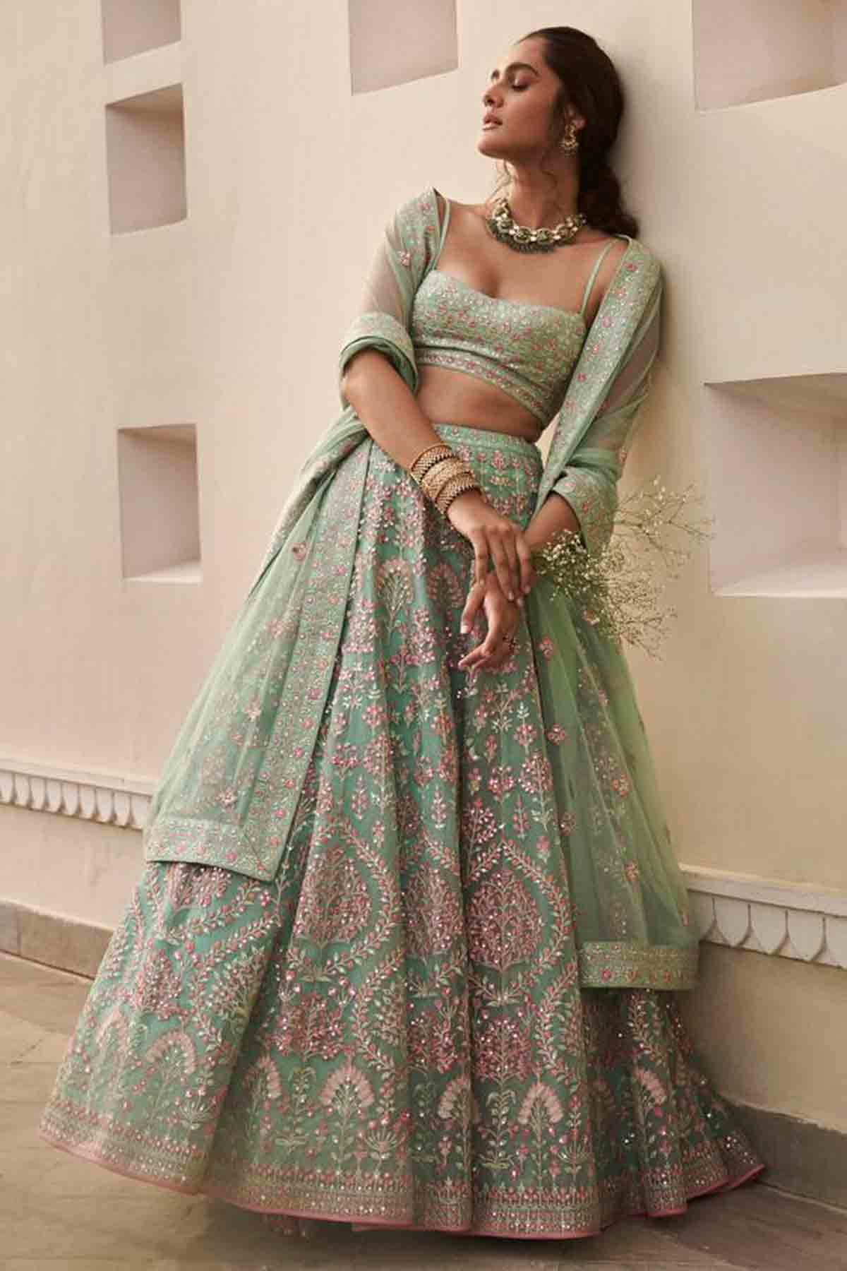 green pastel lehenga