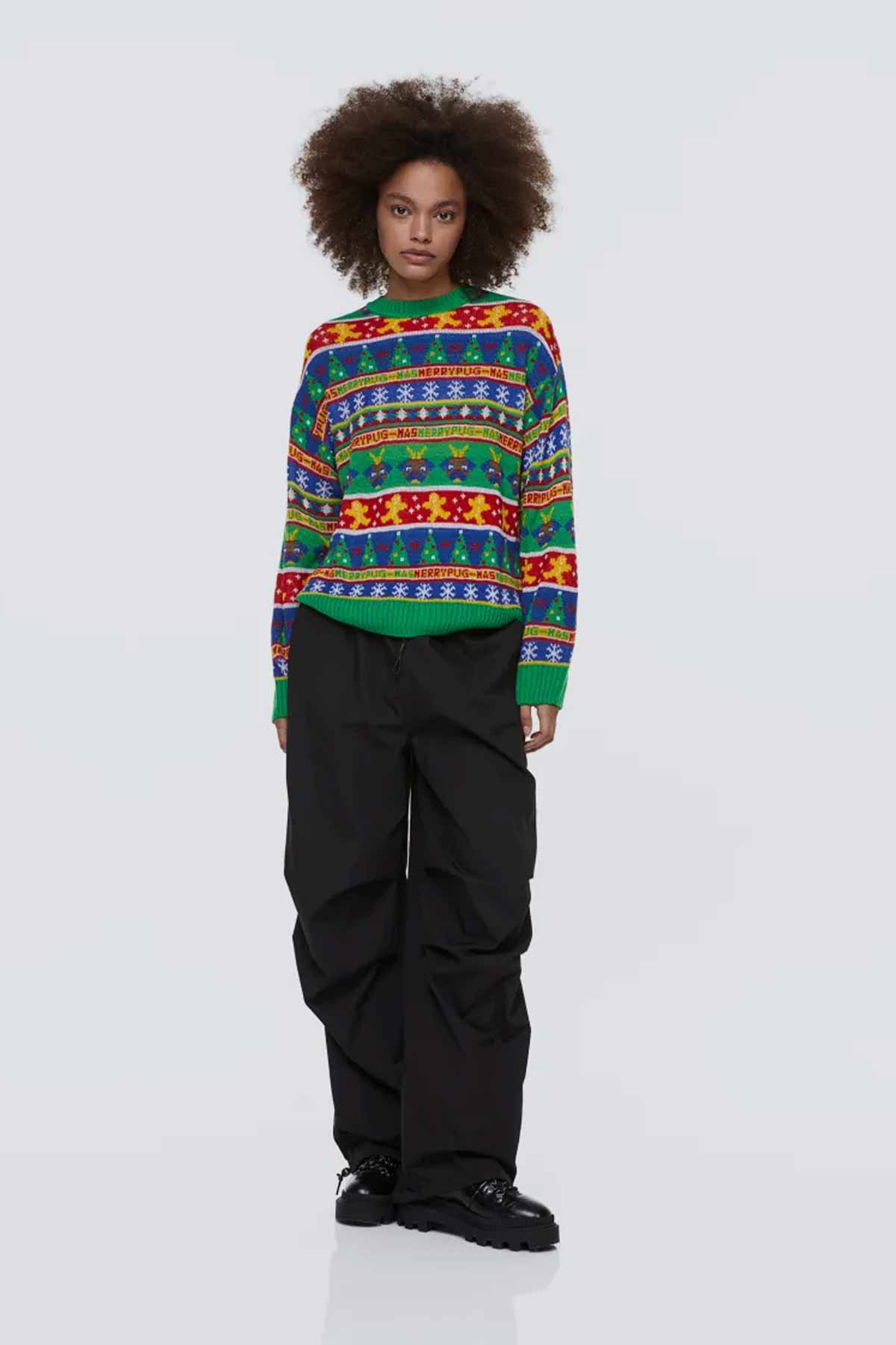 green patterned jumper