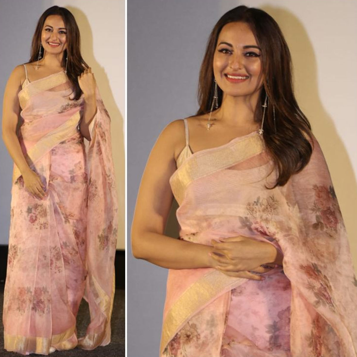 pink floral saree