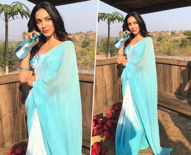 blue saree look of kiara adavani