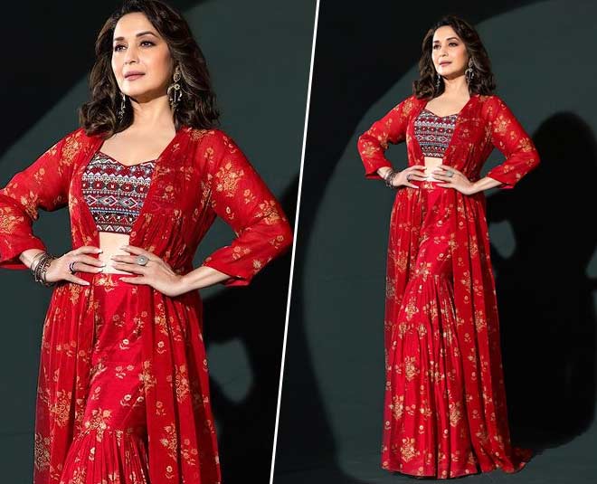 madhuri dixit red palazzo look