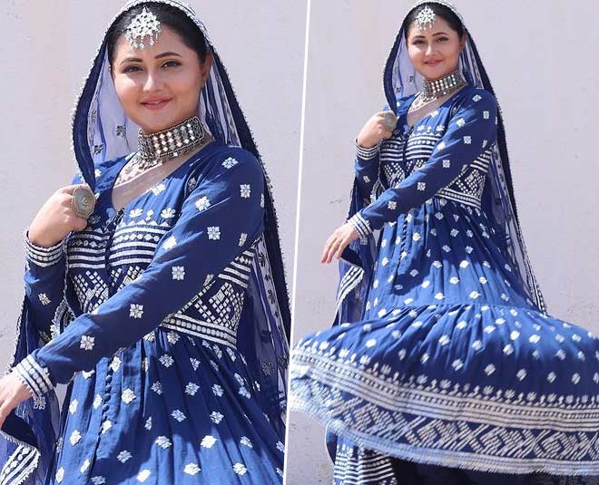 rashami desai teal blue anarkali