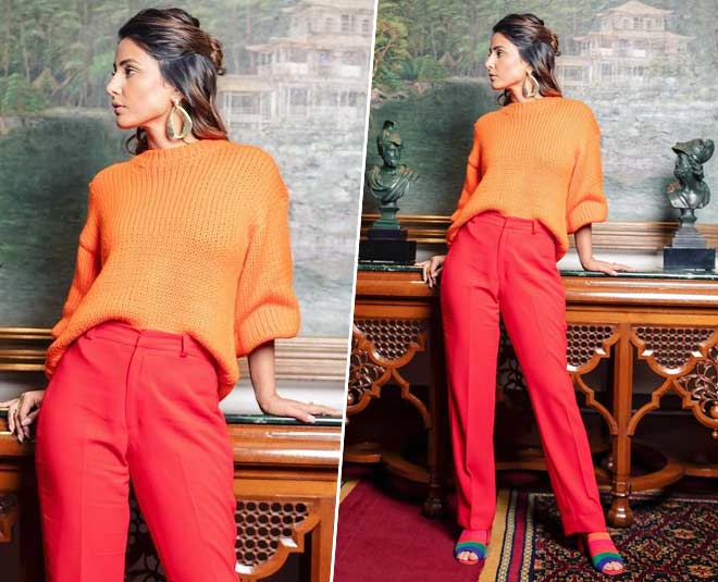 Colour Block colour block hina khan winter looks
