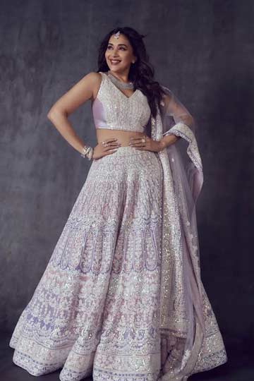 Madhuri Dixit Peach And White Zari Lehenga Choli -