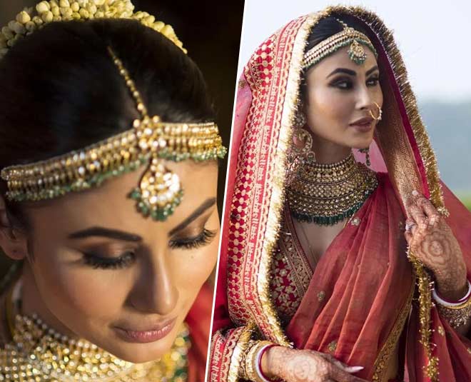 मौनी रॉय mouni roy red bridal lehenga images