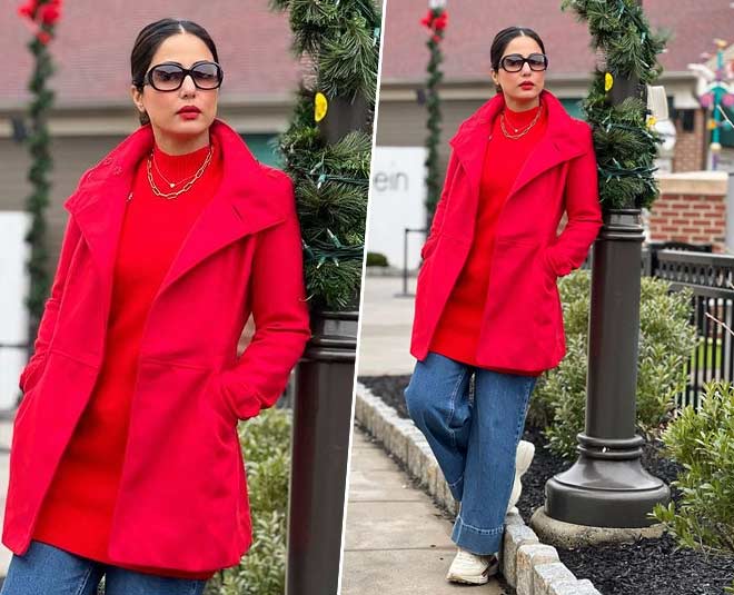 Red On Red red hina khan winter looks