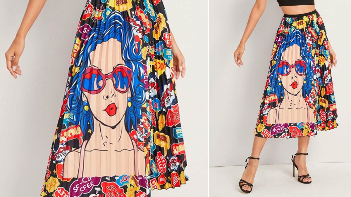 Graphic Pleated Skirt