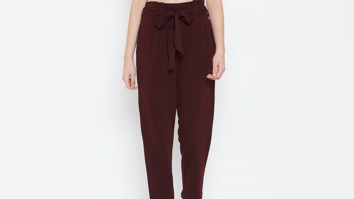 Marc Angelo Pip High Waist Cropped Trousers in Burgundy | iCLOTHING -  iCLOTHING