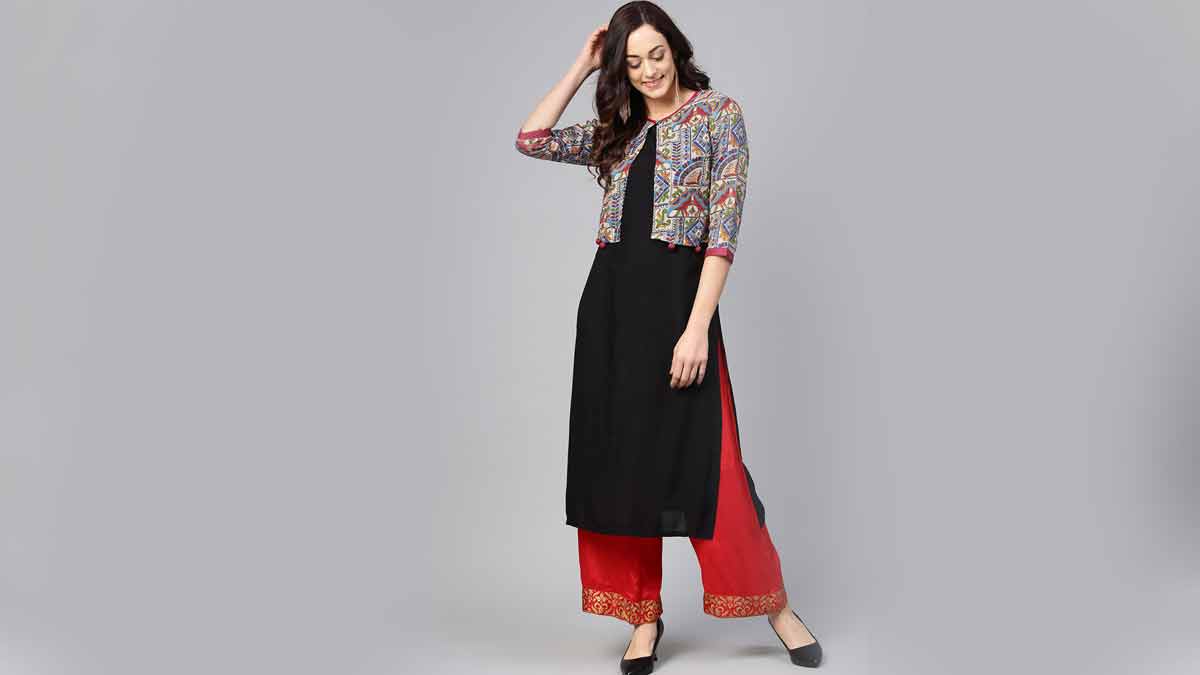 Black Velvet Zari Straight Kurti with Straight Pants - anokherang - 3424828