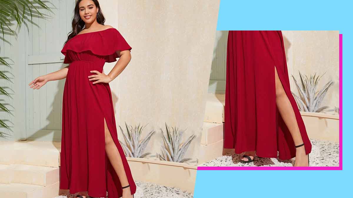 off shoulder maxi dress for chubby girl