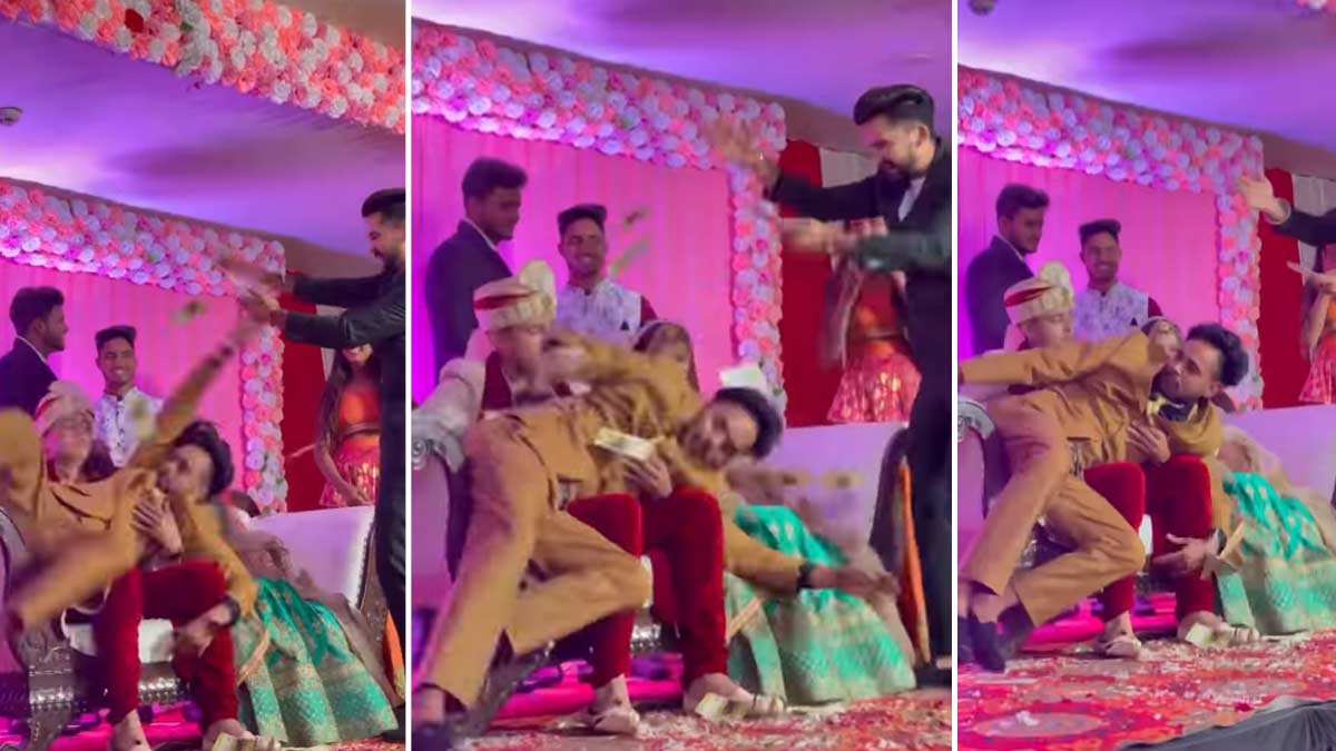 viral video groom friend falls on bride