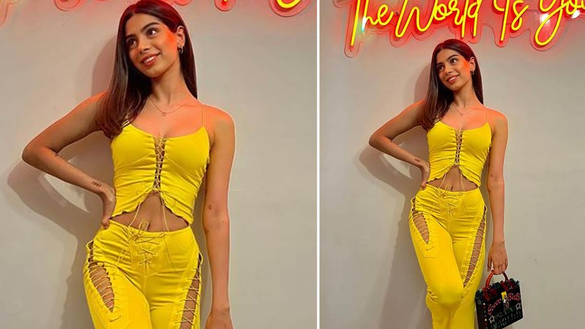 येलो डिजाइनर आउटफिट khushi kapoor stylish summer outfits ()