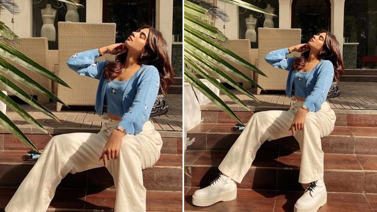लूज पैंट और ब्लू कलर का टॉप khushi kapoor stylish summer outfits ()