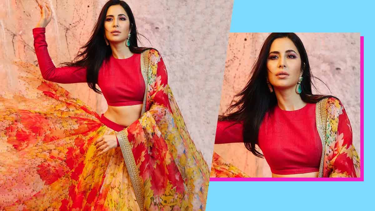 Katrina Kaif Black Flower Printed Lehenga Choli