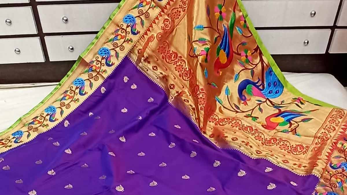 Peacock Blue Woven Paithani Silk Saree – Zari Banaras