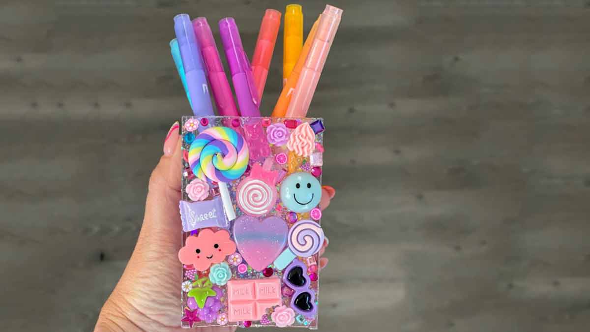 pen holder with old tin box