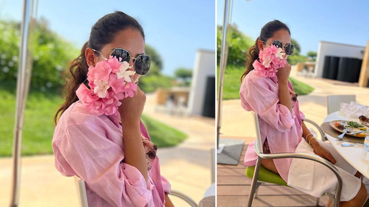 pink shirt mira kapoor vacation outfits