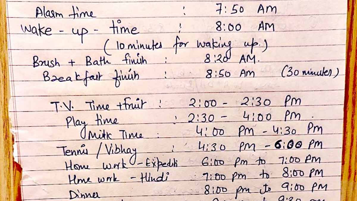 time table agreement of six year old child on social media