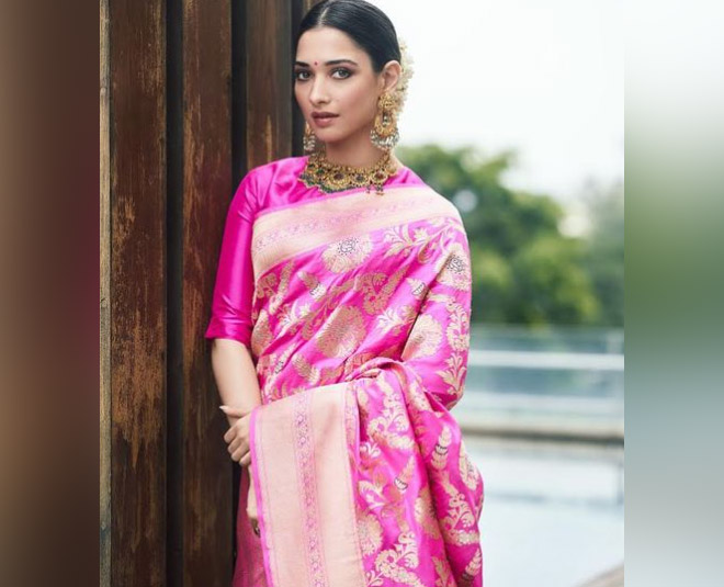 Pink banarasi saree