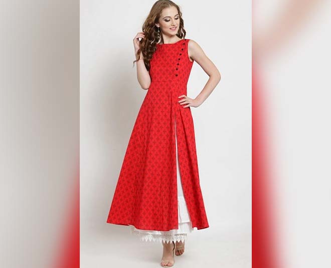HAPPY DESIGN महिलाओं के लिए सेल्फ डिज़ाइन अनारकली रेयॉन कुर्ती, पिच :  Amazon.in: फैशन