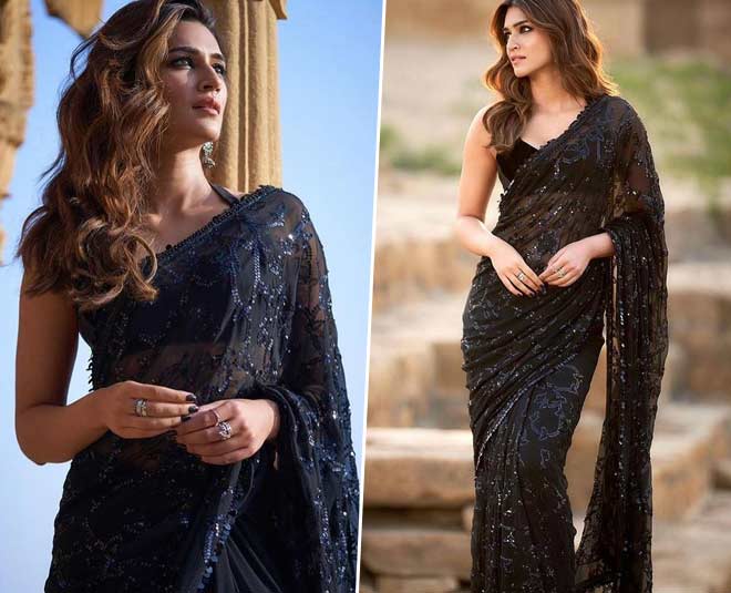 kriti sanon black saree look