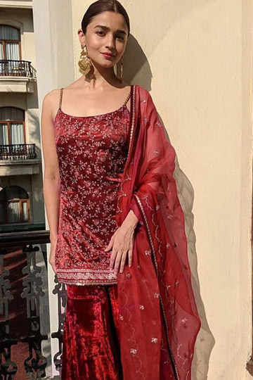 Sharara and short kurti with sequine work on it. The dupatta has frills on  both the ends. | Trendy dresses, Dresses, Fashion