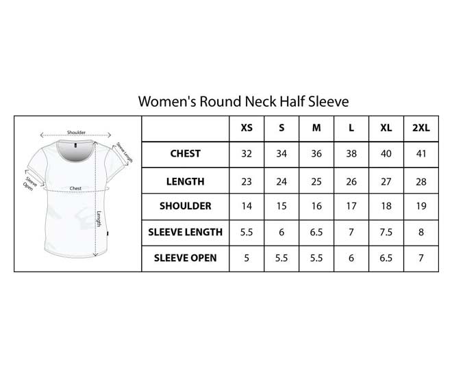 size chart of tshirt india