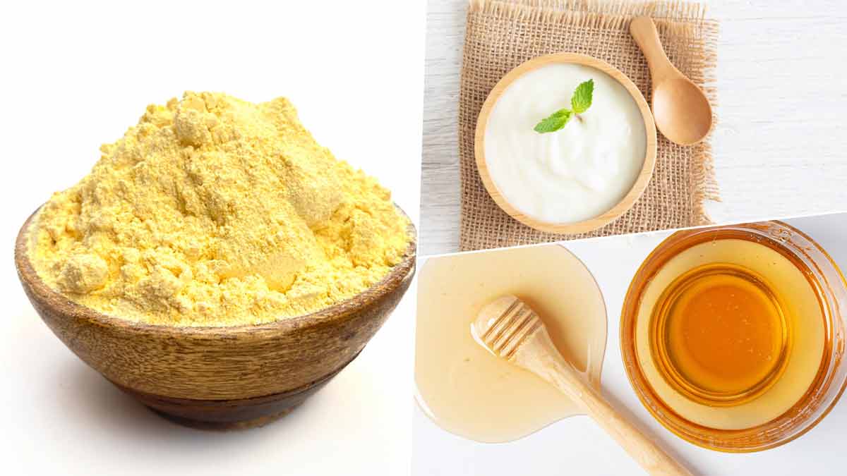 besan, dahi, honey face pack for uneven skintone