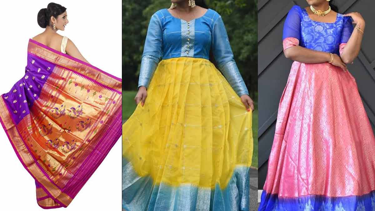 how to make gown from old saree