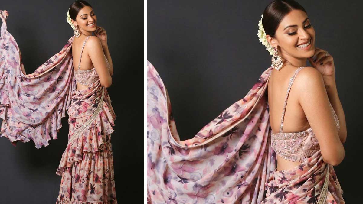 Ruffle Saree ruffle floral ethnic outfits