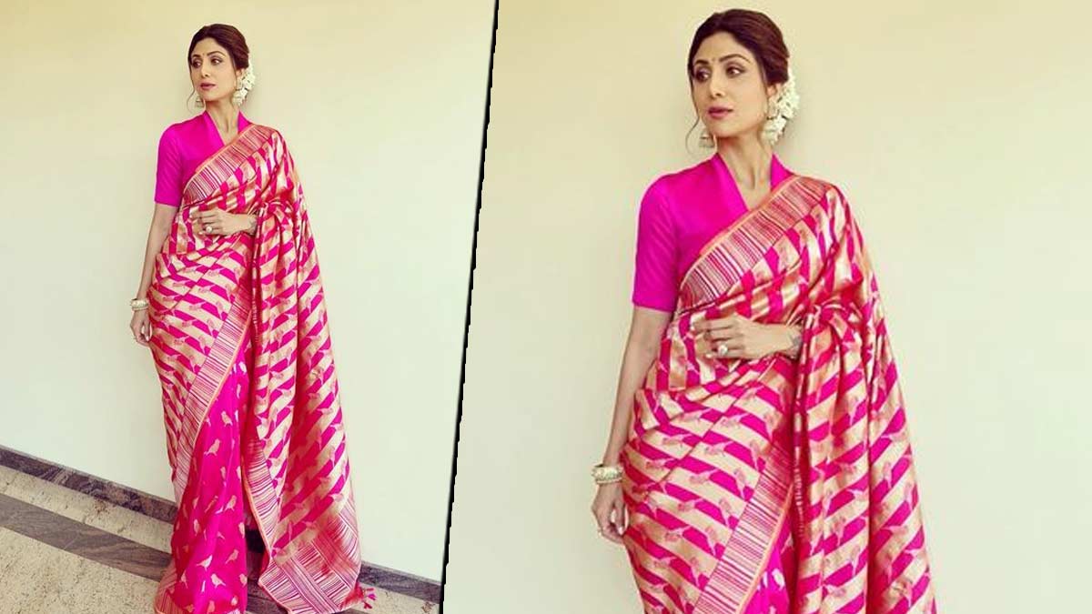 shilpa in pink saree