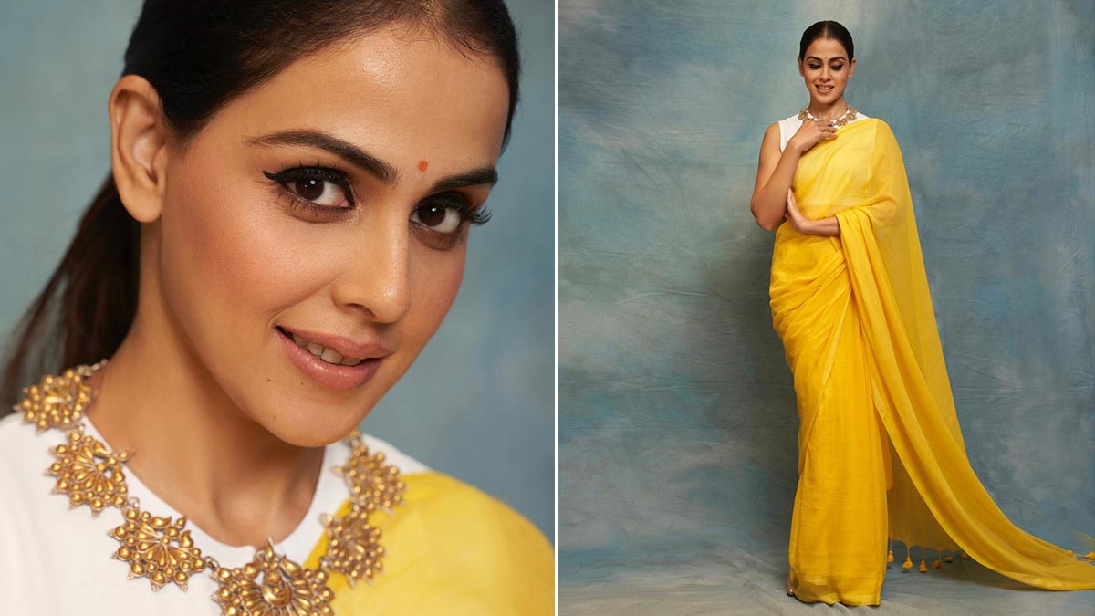 yellow saree with blouse tips