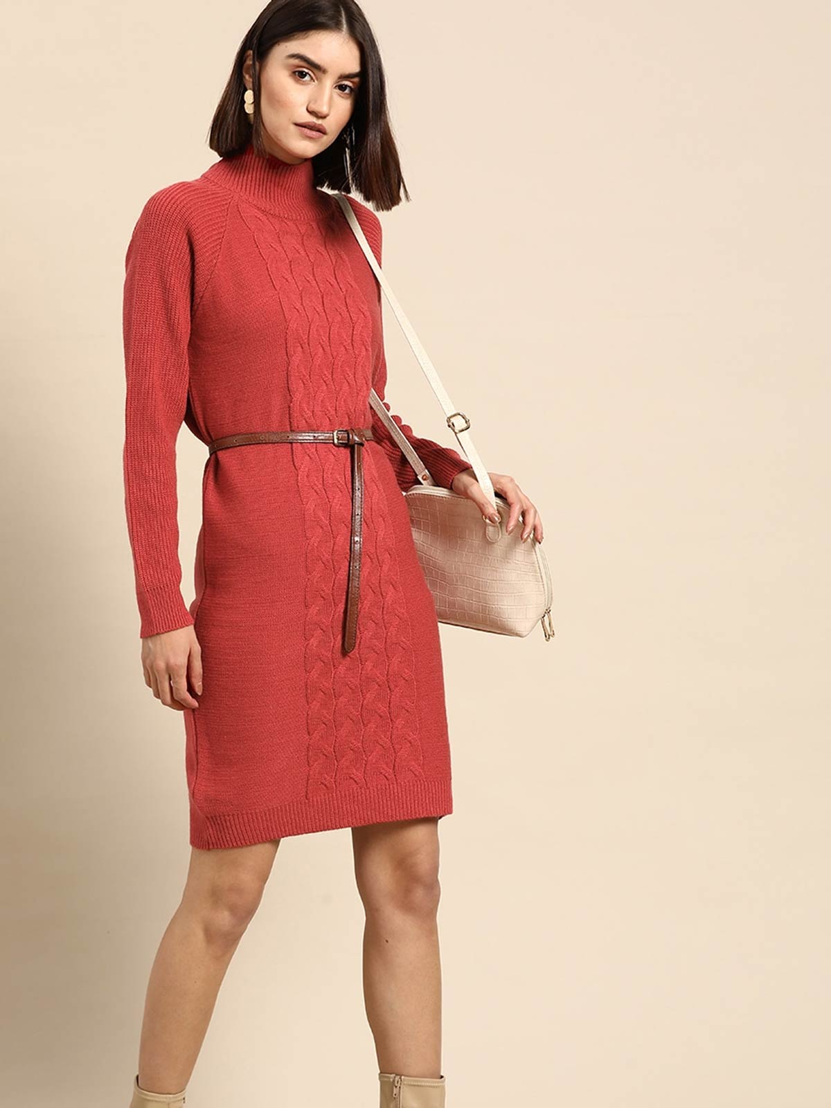 Red Knit Sweater Mini Dress