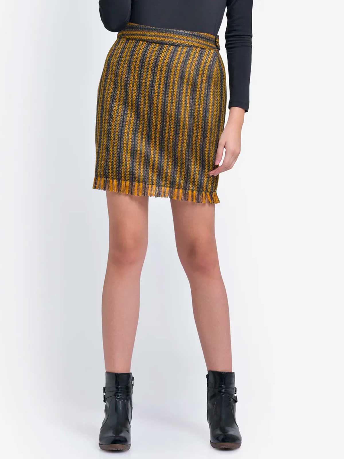 Yellow & Blue Fringed Skirt