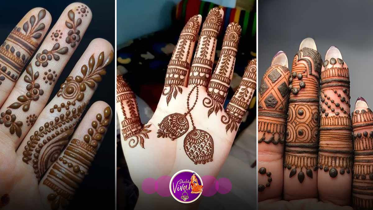 Playing with the new age elements A modern age simple mehndi design  decorated with new-age mehendi elements like dropping pinjaras, designed  fingertips etc. The notable spaces in the middle further add to
