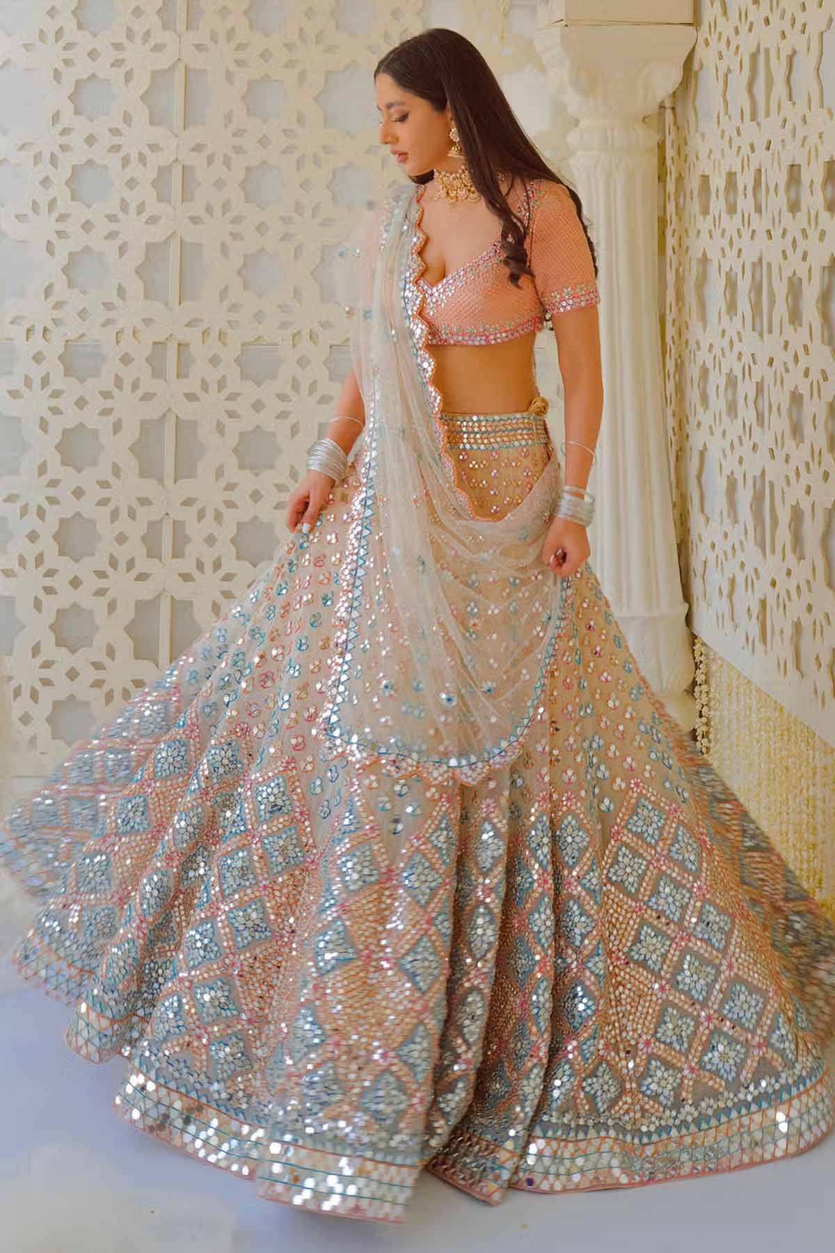mirror work lehenga designs