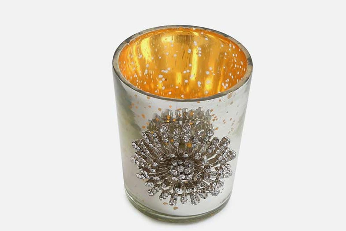 old glass as candle holder