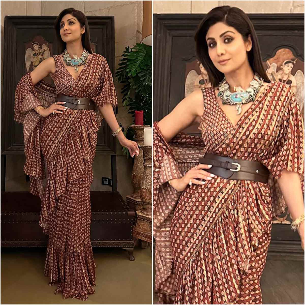 डिजाइनर रफल साड़ी लुक organza ruffle saree
