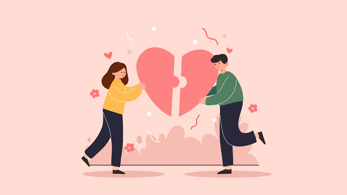 Vector man and woman couple in a romantic relationship, first love