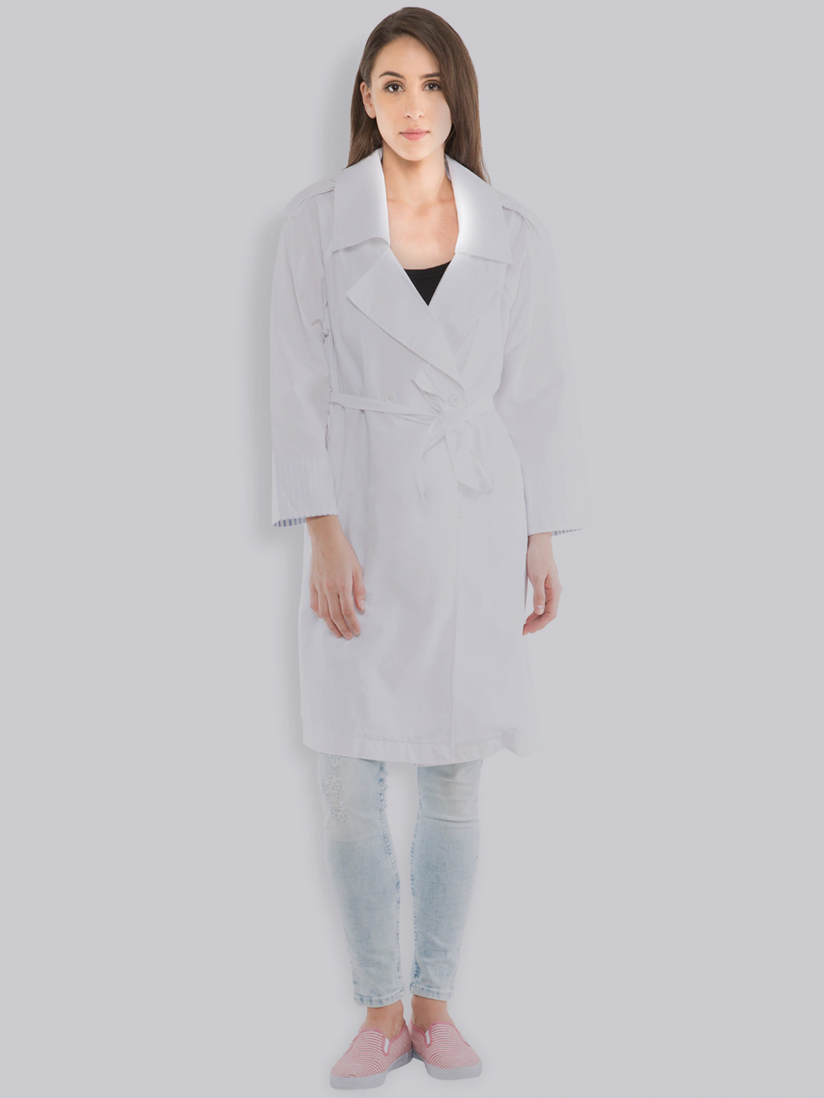 white trench coat under 