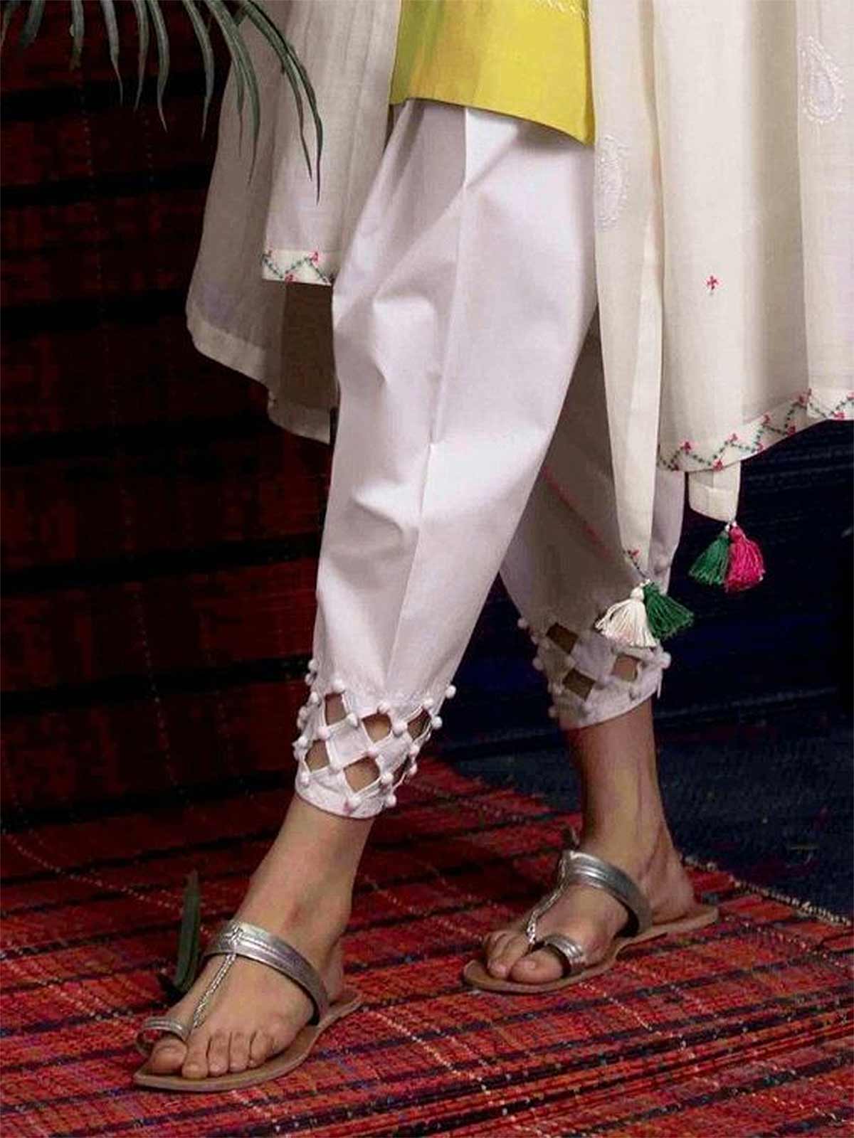 salwar poncha design dori loops | patiala salwar mohri design easy way |  salwar ke ponche ka des… | Women trousers design, Embellished clothing,  Womens pants design